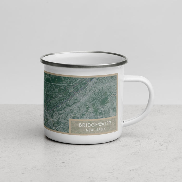 Right View Custom Bridgewater New Jersey Map Enamel Mug in Afternoon