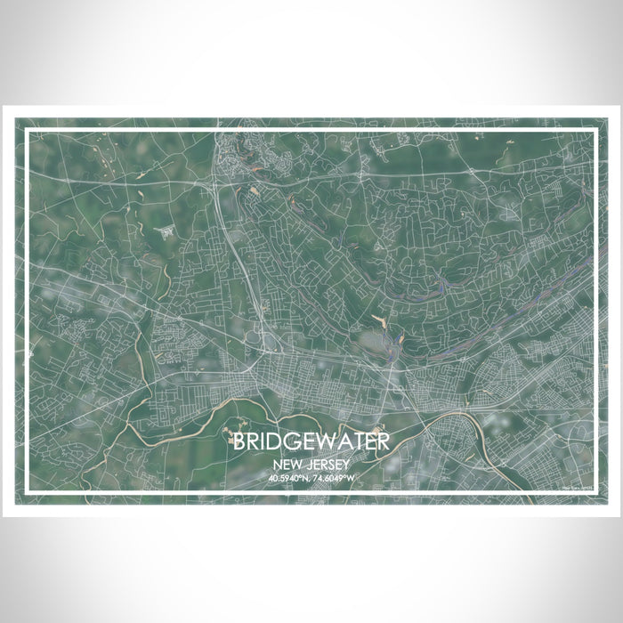 Bridgewater New Jersey Map Print Landscape Orientation in Afternoon Style With Shaded Background