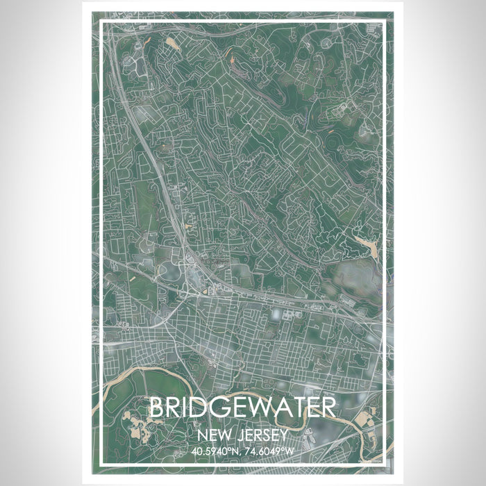 Bridgewater New Jersey Map Print Portrait Orientation in Afternoon Style With Shaded Background