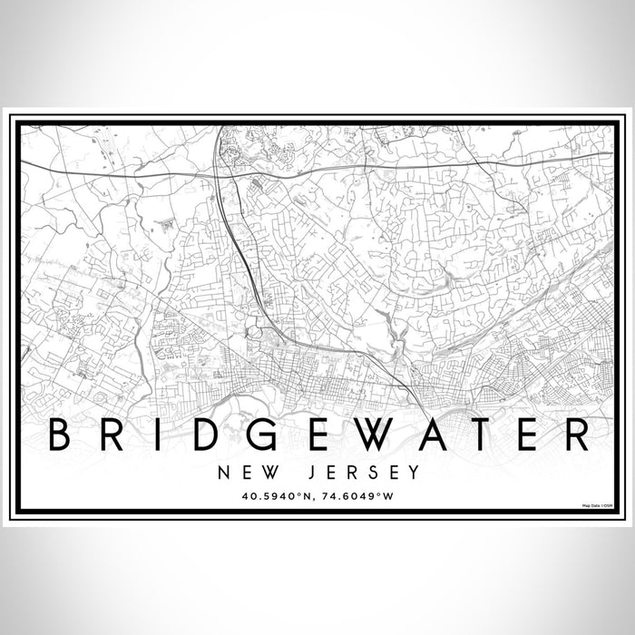 Bridgewater New Jersey Map Print Landscape Orientation in Classic Style With Shaded Background