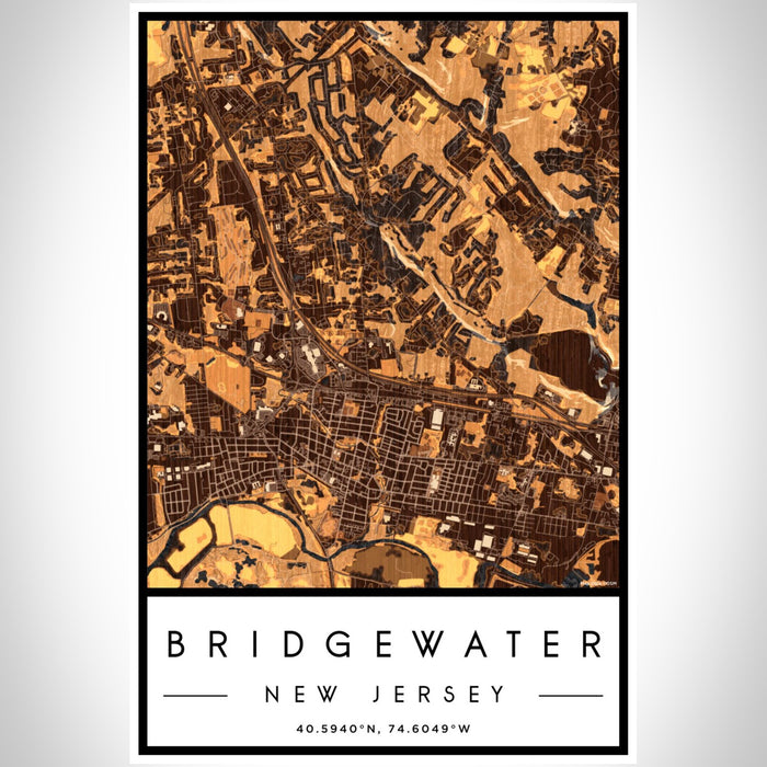 Bridgewater New Jersey Map Print Portrait Orientation in Ember Style With Shaded Background