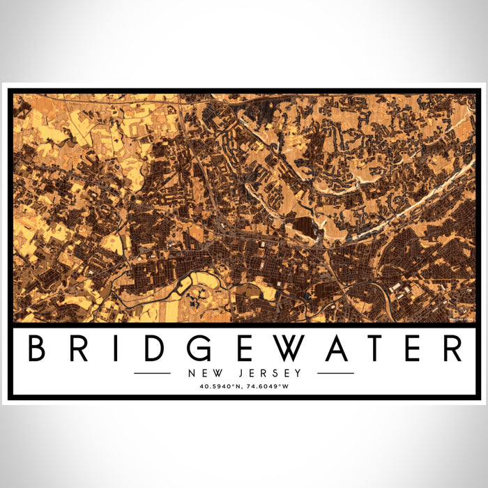 Bridgewater New Jersey Map Print Landscape Orientation in Ember Style With Shaded Background