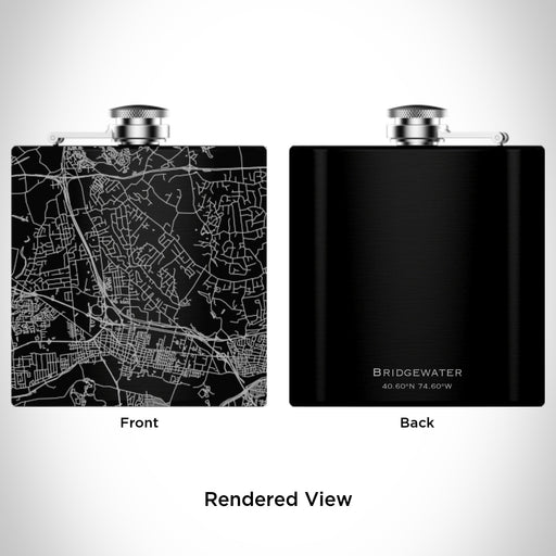 Rendered View of Bridgewater New Jersey Map Engraving on 6oz Stainless Steel Flask in Black