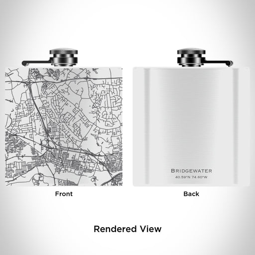 Rendered View of Bridgewater New Jersey Map Engraving on 6oz Stainless Steel Flask in White