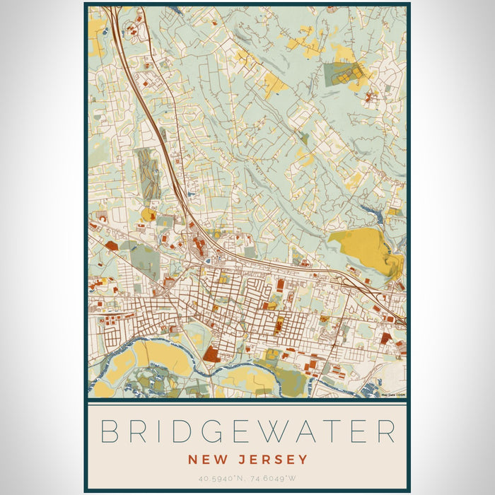 Bridgewater New Jersey Map Print Portrait Orientation in Woodblock Style With Shaded Background
