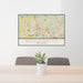 24x36 Bridgewater New Jersey Map Print Landscape Orientation in Woodblock Style Behind 2 Chairs Table and Potted Plant