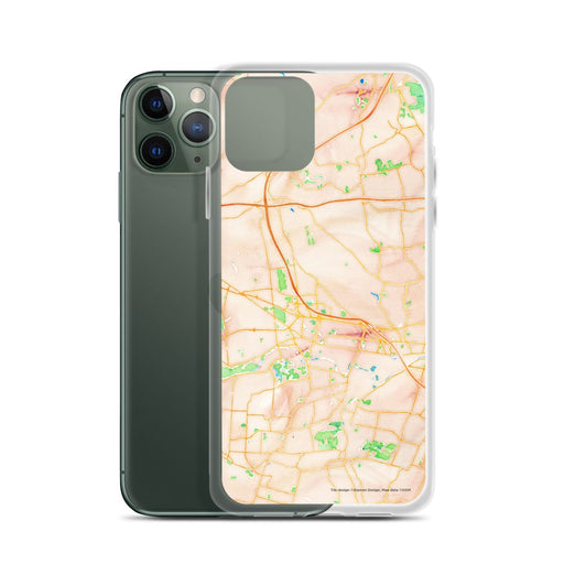 Custom Bridgewater Township New Jersey Map Phone Case in Watercolor on Table with Laptop and Plant