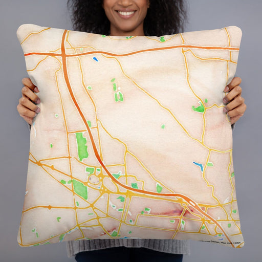 Person holding 22x22 Custom Bridgewater Township New Jersey Map Throw Pillow in Watercolor