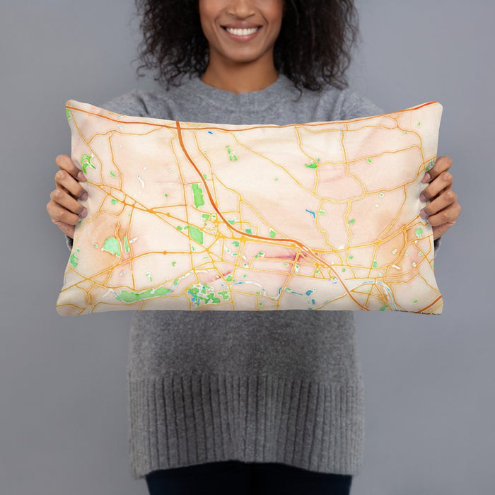 Person holding 20x12 Custom Bridgewater Township New Jersey Map Throw Pillow in Watercolor