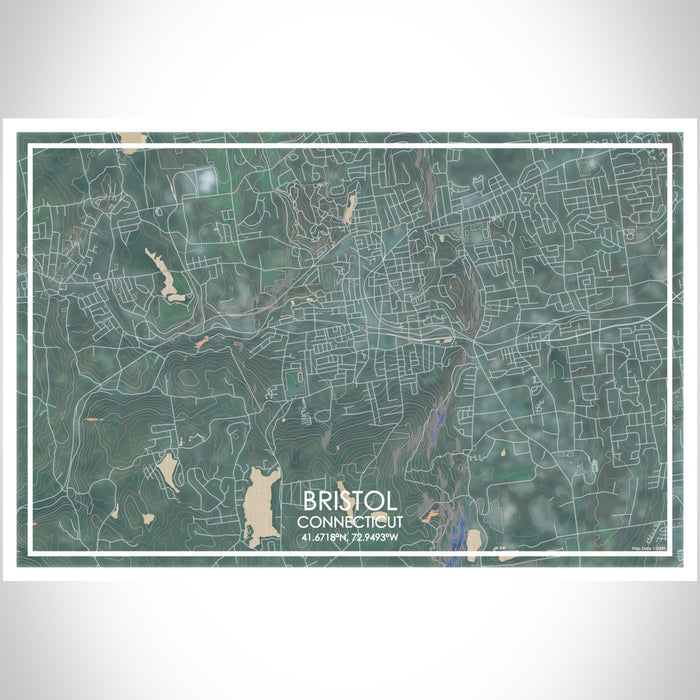 Bristol Connecticut Map Print Landscape Orientation in Afternoon Style With Shaded Background