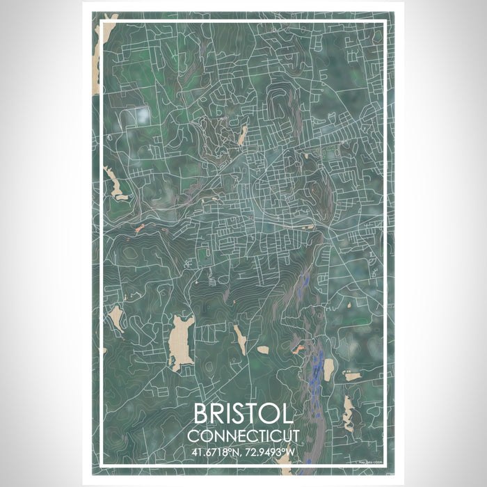 Bristol Connecticut Map Print Portrait Orientation in Afternoon Style With Shaded Background
