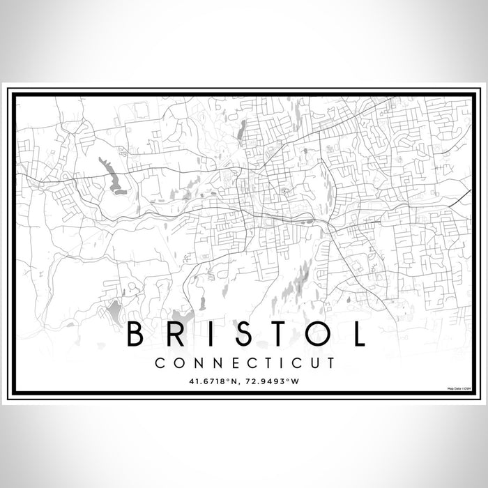 Bristol Connecticut Map Print Landscape Orientation in Classic Style With Shaded Background