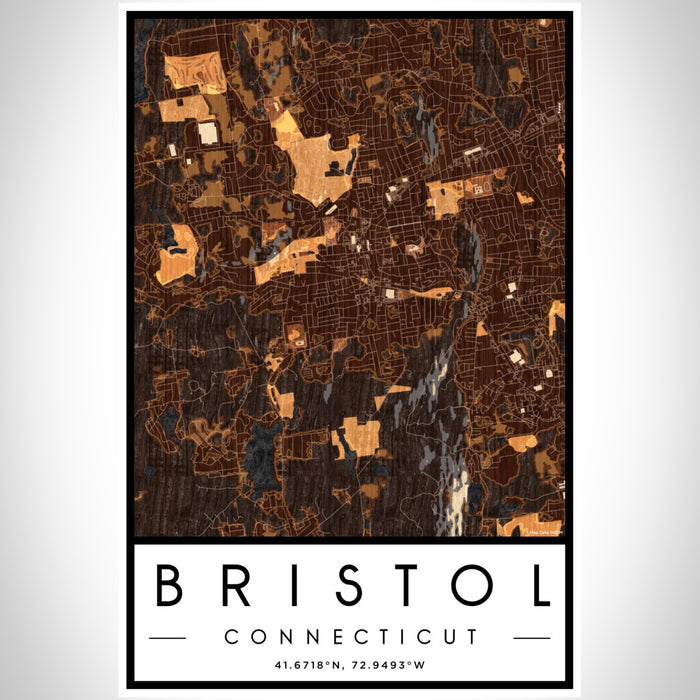 Bristol Connecticut Map Print Portrait Orientation in Ember Style With Shaded Background