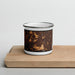 Front View Custom Bristol Connecticut Map Enamel Mug in Ember on Cutting Board