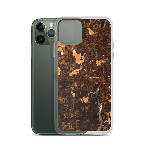 Custom Bristol Connecticut Map Phone Case in Ember on Table with Laptop and Plant