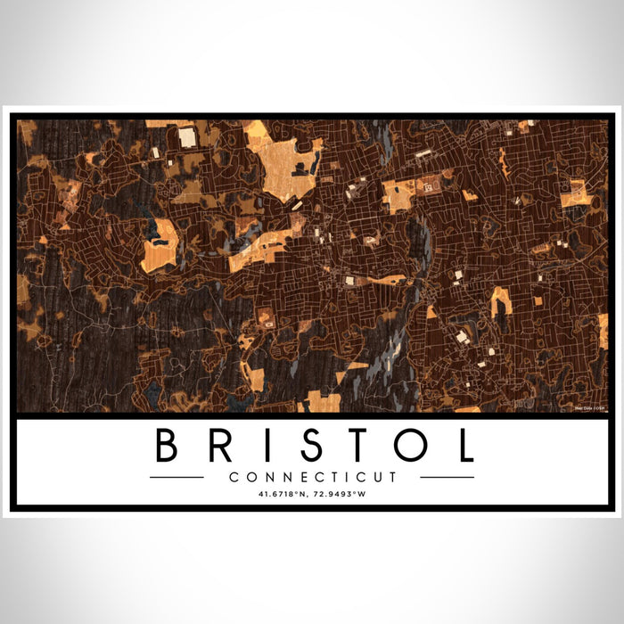 Bristol Connecticut Map Print Landscape Orientation in Ember Style With Shaded Background