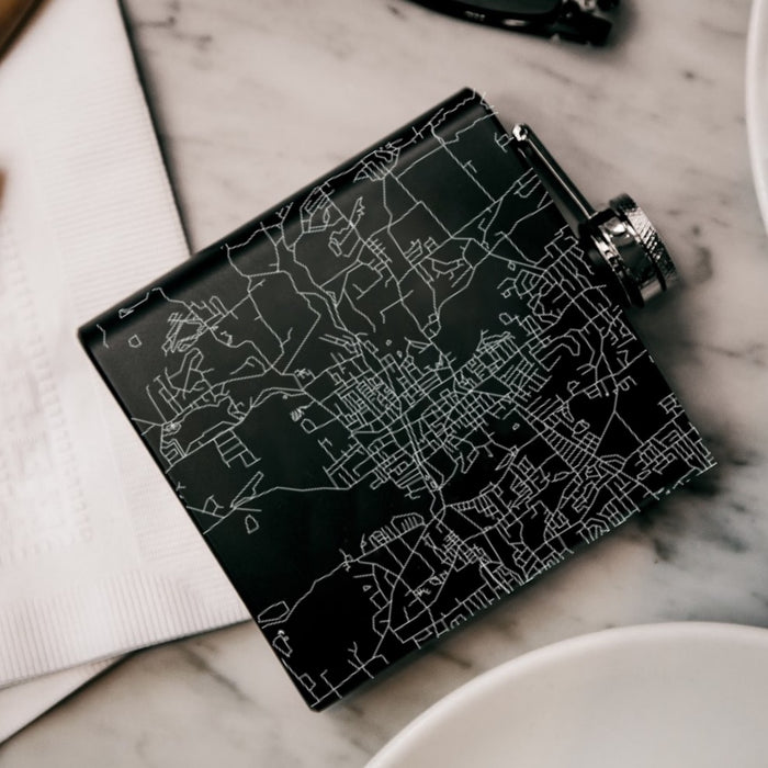 Bristol Connecticut Custom Engraved City Map Inscription Coordinates on 6oz Stainless Steel Flask in Black