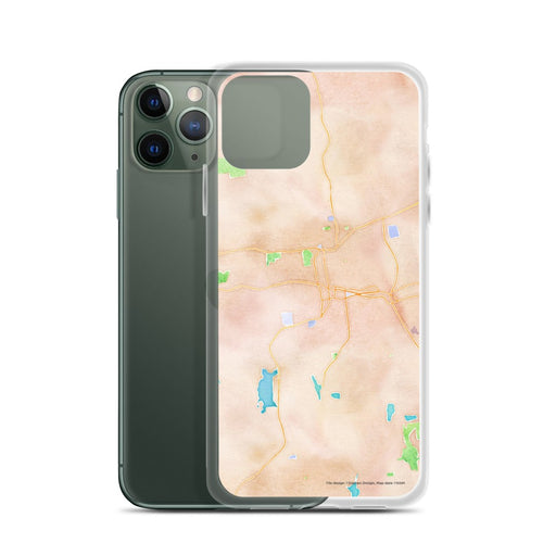 Custom Bristol Connecticut Map Phone Case in Watercolor on Table with Laptop and Plant