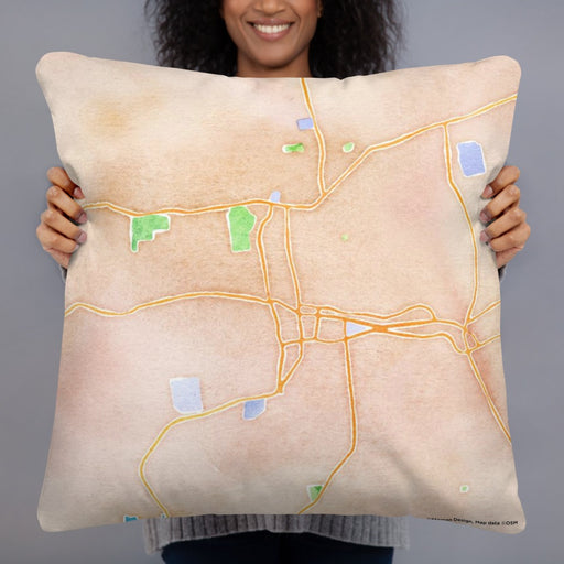 Person holding 22x22 Custom Bristol Connecticut Map Throw Pillow in Watercolor