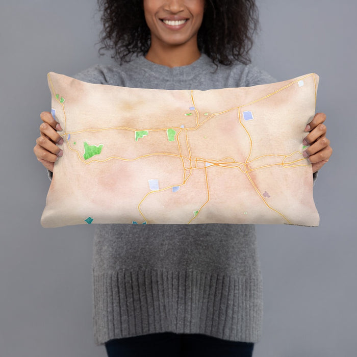Person holding 20x12 Custom Bristol Connecticut Map Throw Pillow in Watercolor