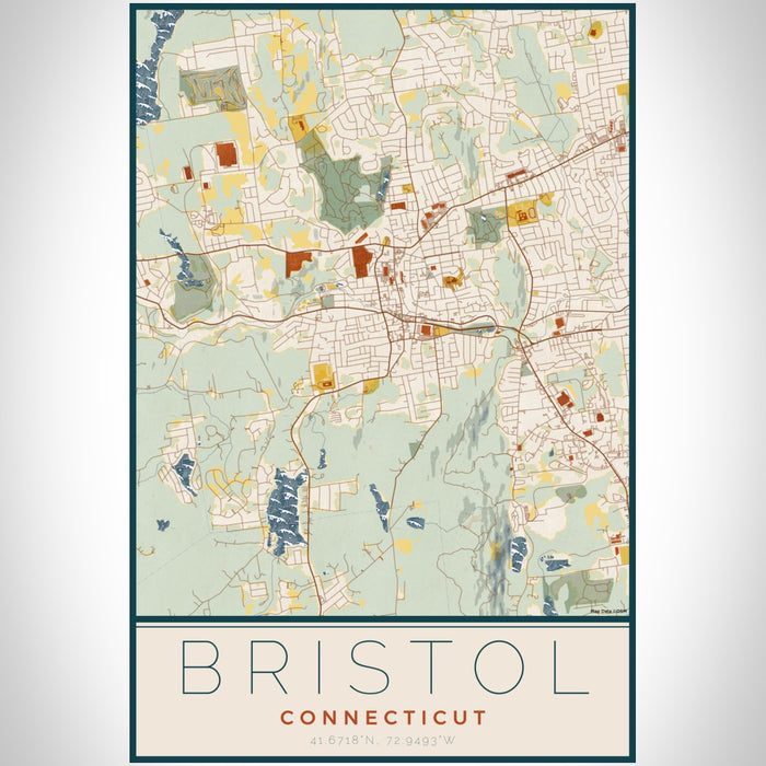Bristol Connecticut Map Print Portrait Orientation in Woodblock Style With Shaded Background