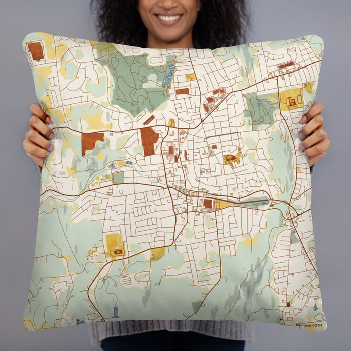 Person holding 22x22 Custom Bristol Connecticut Map Throw Pillow in Woodblock