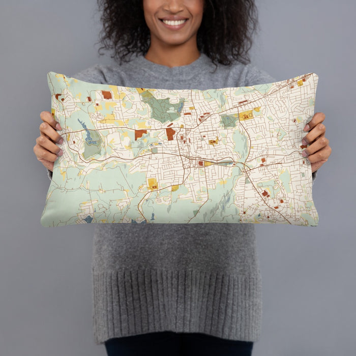 Person holding 20x12 Custom Bristol Connecticut Map Throw Pillow in Woodblock