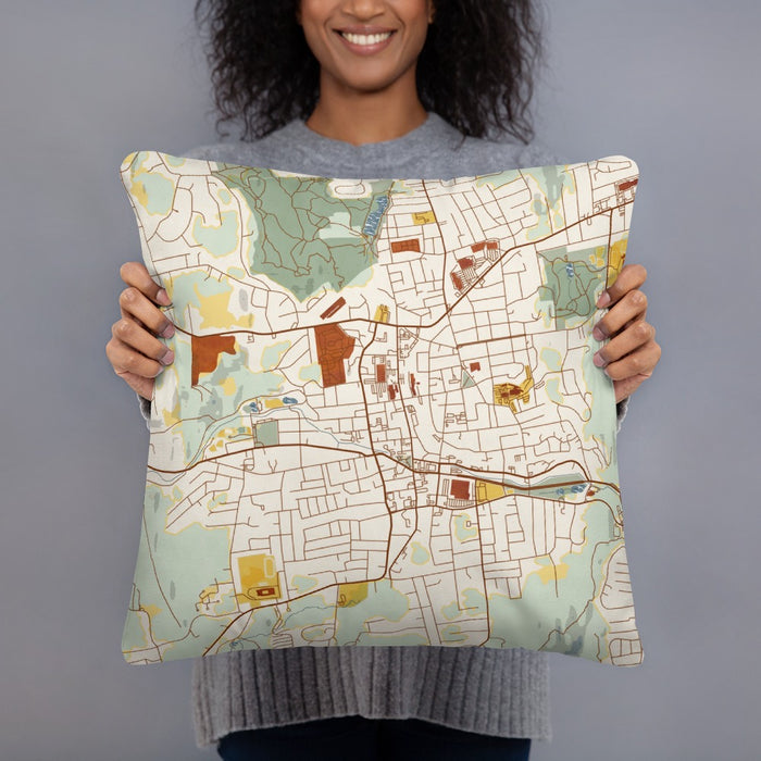 Person holding 18x18 Custom Bristol Connecticut Map Throw Pillow in Woodblock