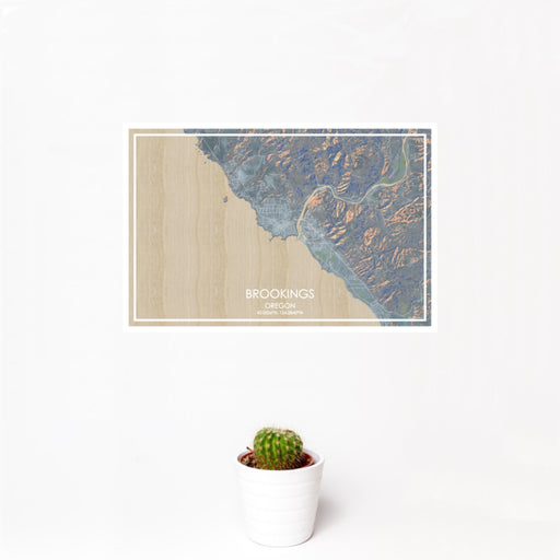 12x18 Brookings Oregon Map Print Landscape Orientation in Afternoon Style With Small Cactus Plant in White Planter