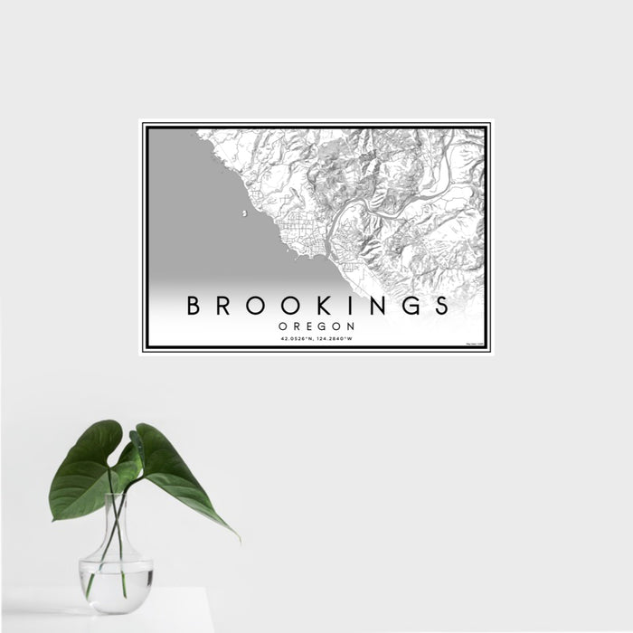 16x24 Brookings Oregon Map Print Landscape Orientation in Classic Style With Tropical Plant Leaves in Water