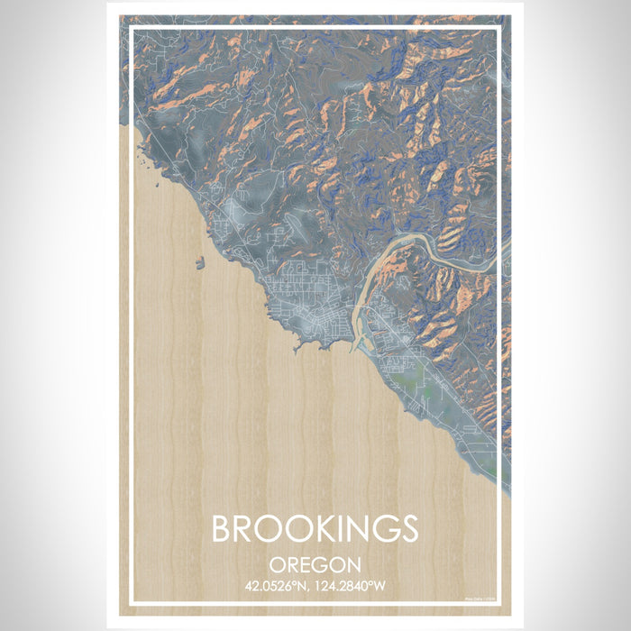 Brookings Oregon Map Print Portrait Orientation in Afternoon Style With Shaded Background