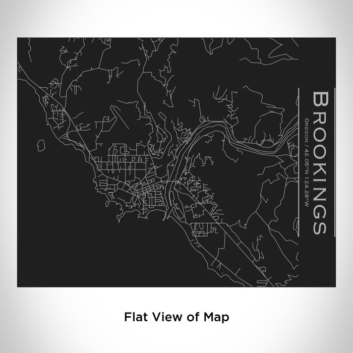 Rendered View of Brookings Oregon Map Engraving on 20oz Stainless Steel Insulated Bottle with Bamboo Top in Black