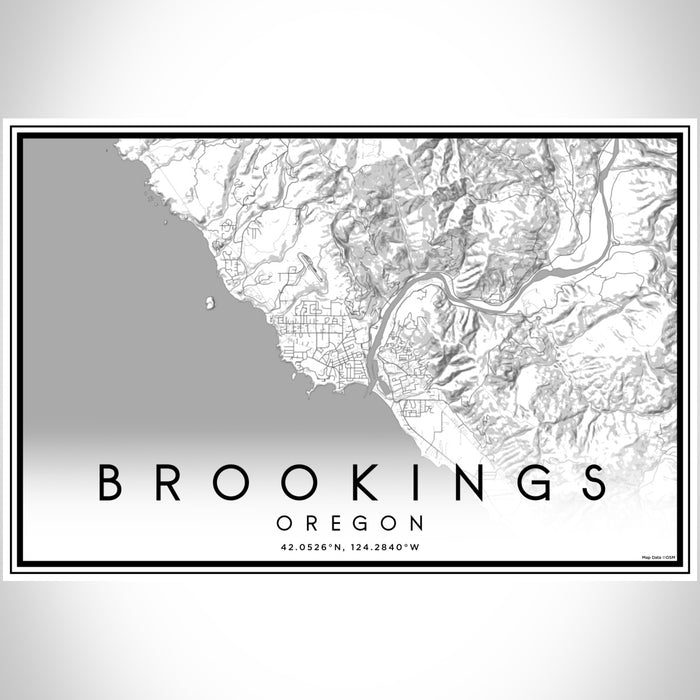 Brookings Oregon Map Print Landscape Orientation in Classic Style With Shaded Background