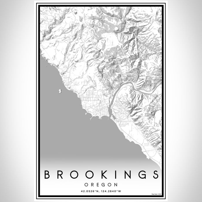 Brookings Oregon Map Print Portrait Orientation in Classic Style With Shaded Background