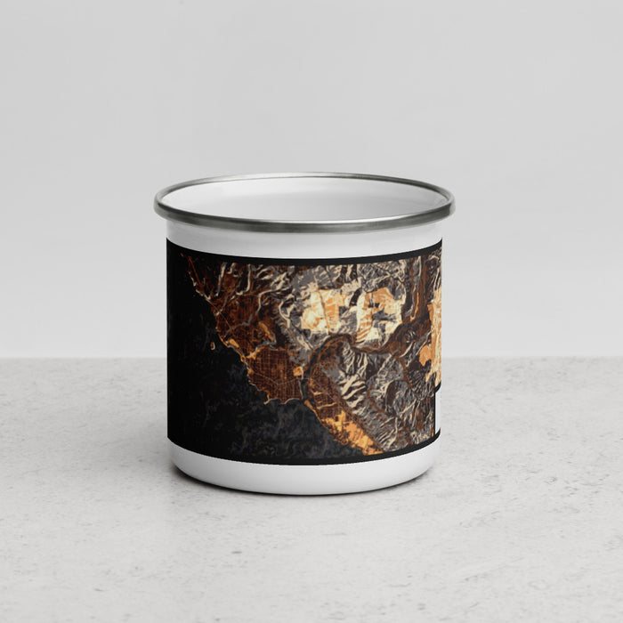 Front View Custom Brookings Oregon Map Enamel Mug in Ember