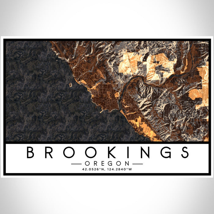 Brookings Oregon Map Print Landscape Orientation in Ember Style With Shaded Background