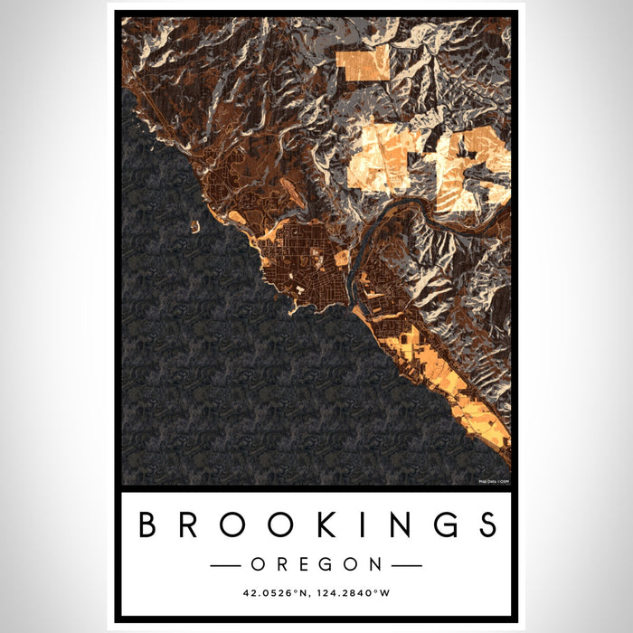 Brookings Oregon Map Print Portrait Orientation in Ember Style With Shaded Background