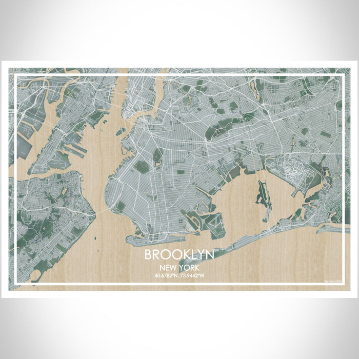 Brooklyn New York Map Print Landscape Orientation in Afternoon Style With Shaded Background
