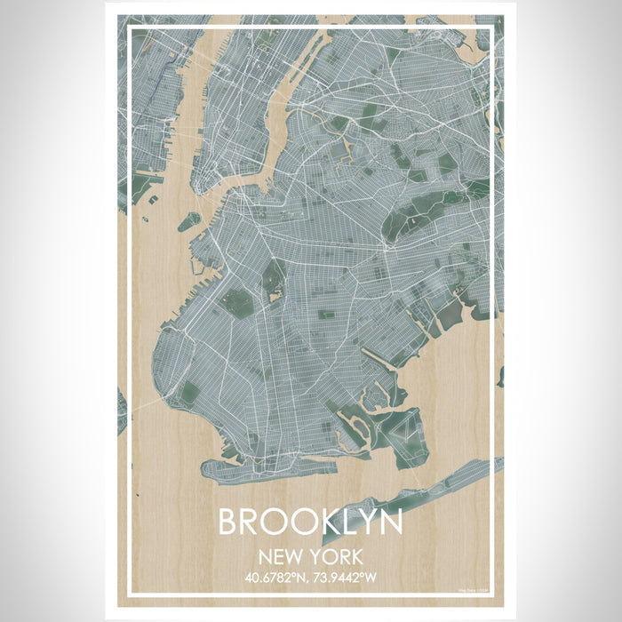 Brooklyn New York Map Print Portrait Orientation in Afternoon Style With Shaded Background