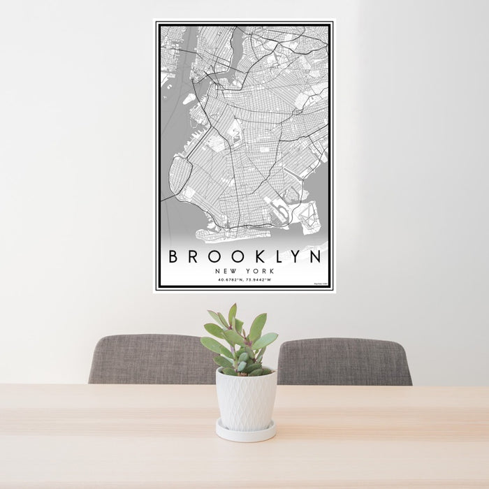 24x36 Brooklyn New York Map Print Portrait Orientation in Classic Style Behind 2 Chairs Table and Potted Plant
