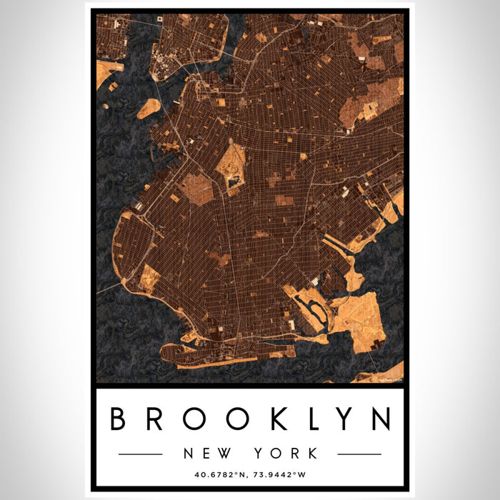 Brooklyn New York Map Print Portrait Orientation in Ember Style With Shaded Background