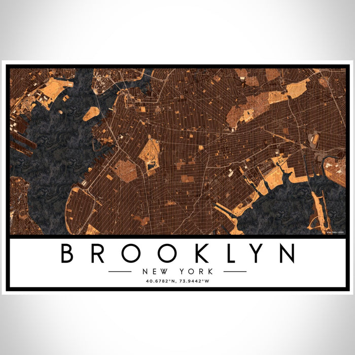 Brooklyn New York Map Print Landscape Orientation in Ember Style With Shaded Background