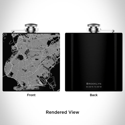 Rendered View of Brooklyn New York Map Engraving on 6oz Stainless Steel Flask in Black