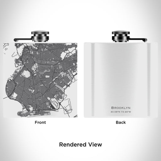 Rendered View of Brooklyn New York Map Engraving on 6oz Stainless Steel Flask in White