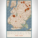 Brooklyn New York Map Print Portrait Orientation in Woodblock Style With Shaded Background