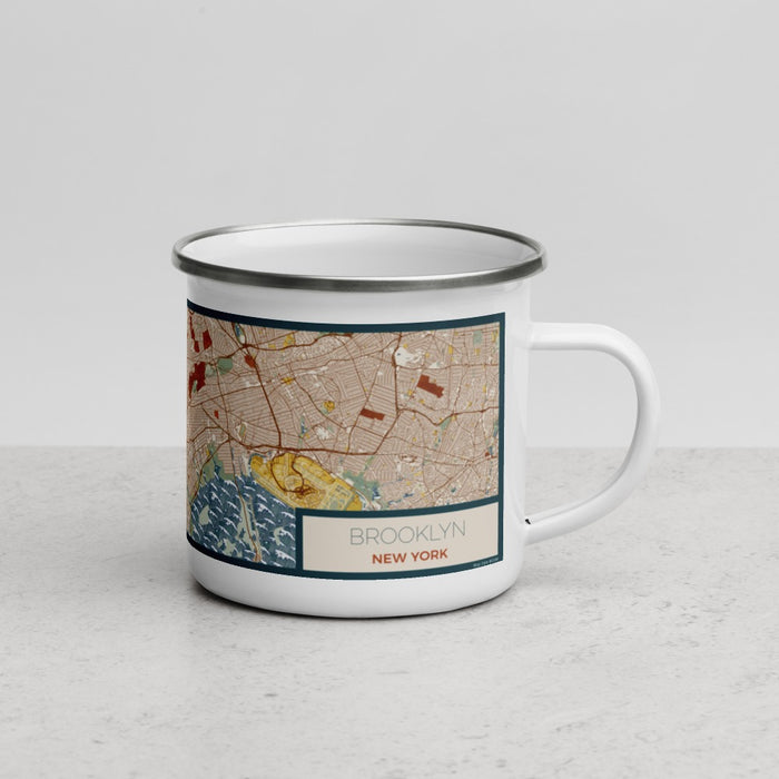 Right View Custom Brooklyn New York Map Enamel Mug in Woodblock