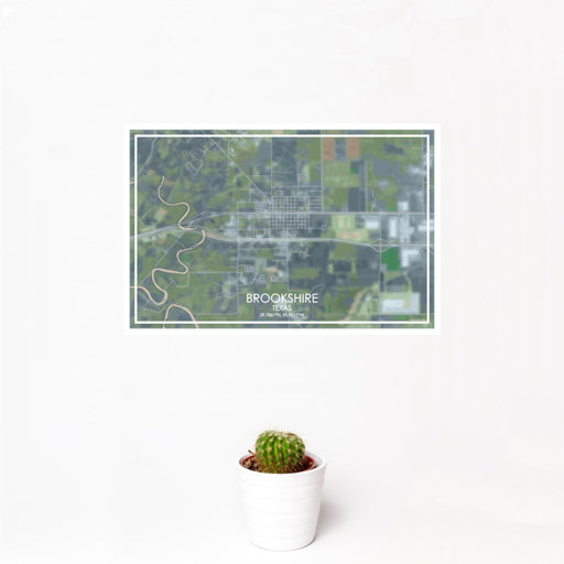 12x18 Brookshire Texas Map Print Landscape Orientation in Afternoon Style With Small Cactus Plant in White Planter