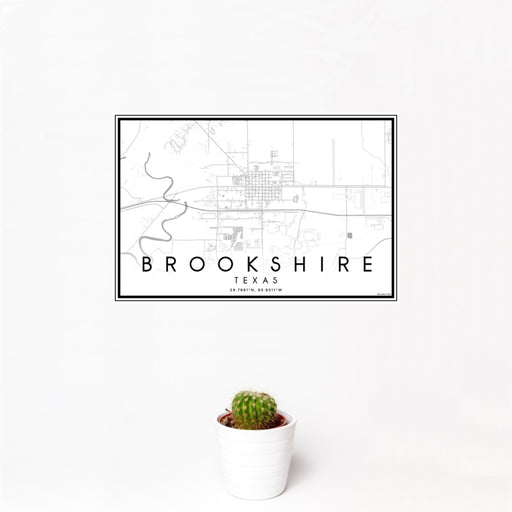 12x18 Brookshire Texas Map Print Landscape Orientation in Classic Style With Small Cactus Plant in White Planter