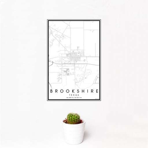 12x18 Brookshire Texas Map Print Portrait Orientation in Classic Style With Small Cactus Plant in White Planter