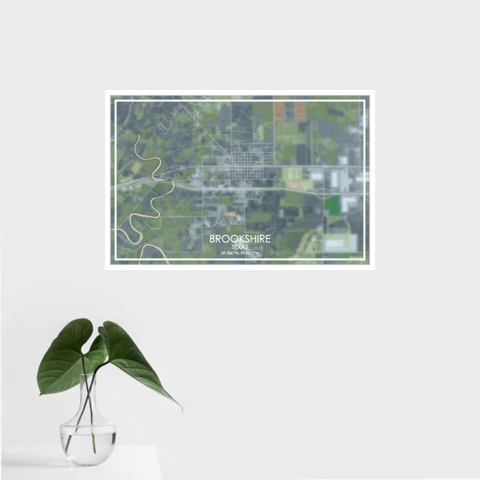 16x24 Brookshire Texas Map Print Landscape Orientation in Afternoon Style With Tropical Plant Leaves in Water